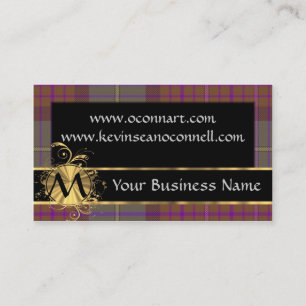 Brown tartan and black with monogram business card