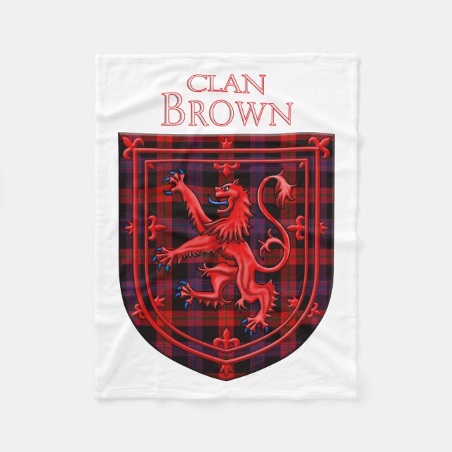Brown Tartan Scottish Plaid Lion Rampant Fleece Blanket (Front)
