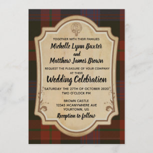 Brown Tartan Wedding Invitation