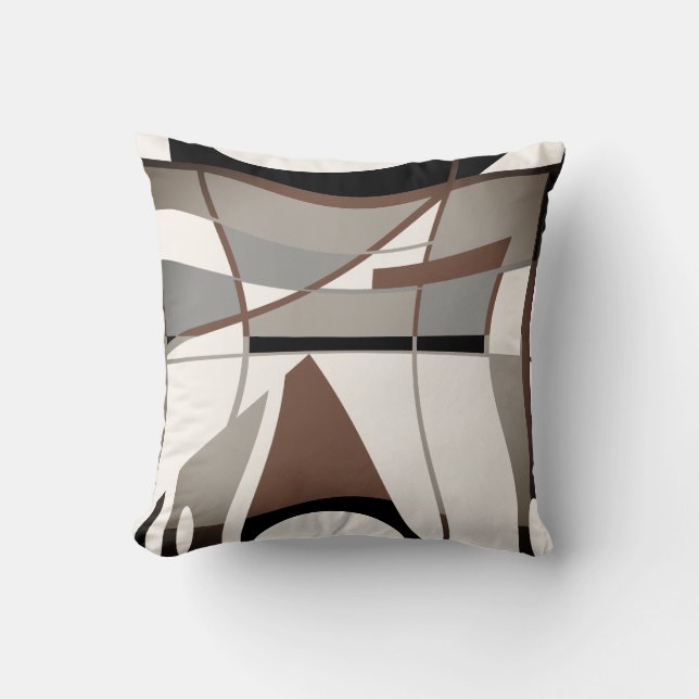 Brown Taupe Grey Black on White Geometric Design  Throw Pillow (Front)