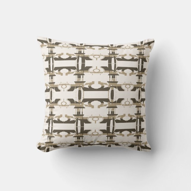 Brown Taupe Rows on Off-White Perpendicular Design Throw Pillow (Front)