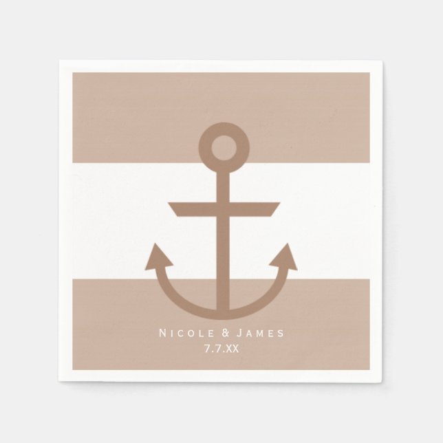 Brown Taupe & White Striped Anchor Napkins (Front)