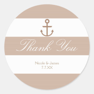 Brown Taupe & White Striped Anchor Stickers