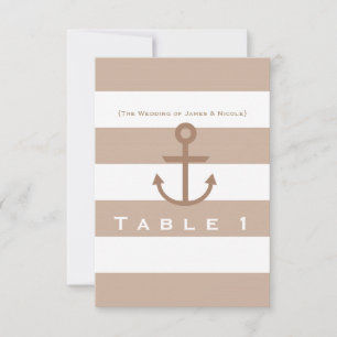 Brown Taupe & White Striped Anchor Table Number