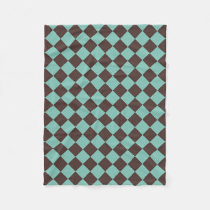 Brown Teal Chequered Diamond Pattern Fleece Blanket