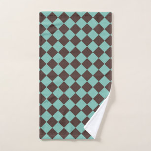 Brown Teal Chequered Diamond Pattern  Hand Towel