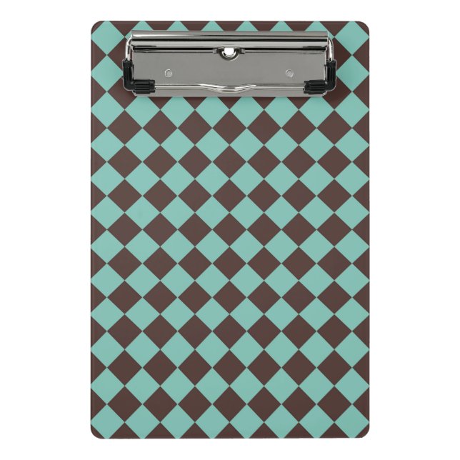 Brown Teal Chequered Diamond Pattern  Mini Clipboard (Front)
