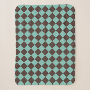 Brown Teal Chequered Diamond Pattern Sherpa Blanket