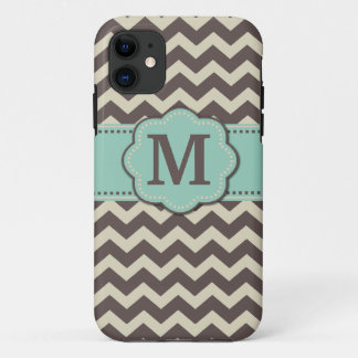 Brown Teal Chevron Monogram iPhone 11 Case