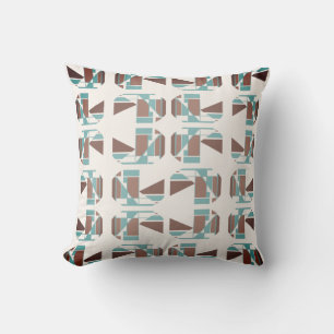 Brown Teal Off-white Small Geometric Pieces Motif Throw Pillow
