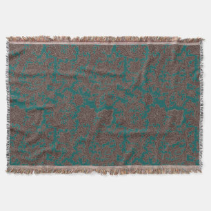 Brown Teal Ornamental Design Throw Blanket