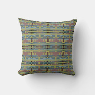 Brown Teal Seafoam Olive Southwest Mosaic Tiles Throw Pillow