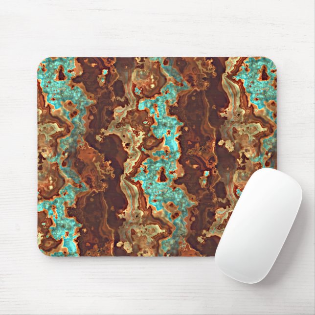 Brown Teal Turquoise Green Geode Marble Art Mouse Pad (With Mouse)