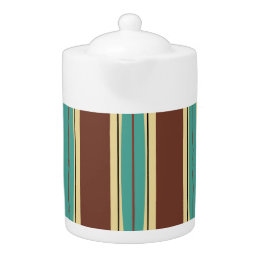 Brown Teapot w/ Turquoise, Beige and Black Design