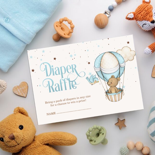 Brown Teddy Bear Air Balloon Boy Diaper Raffle Enclosure Card (Creator Uploaded)