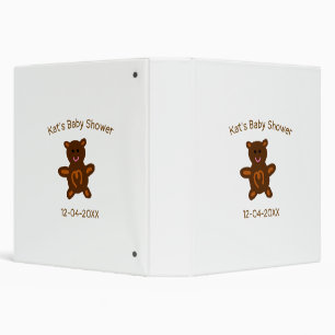 Brown teddy bear baby shower add name date elegant binder
