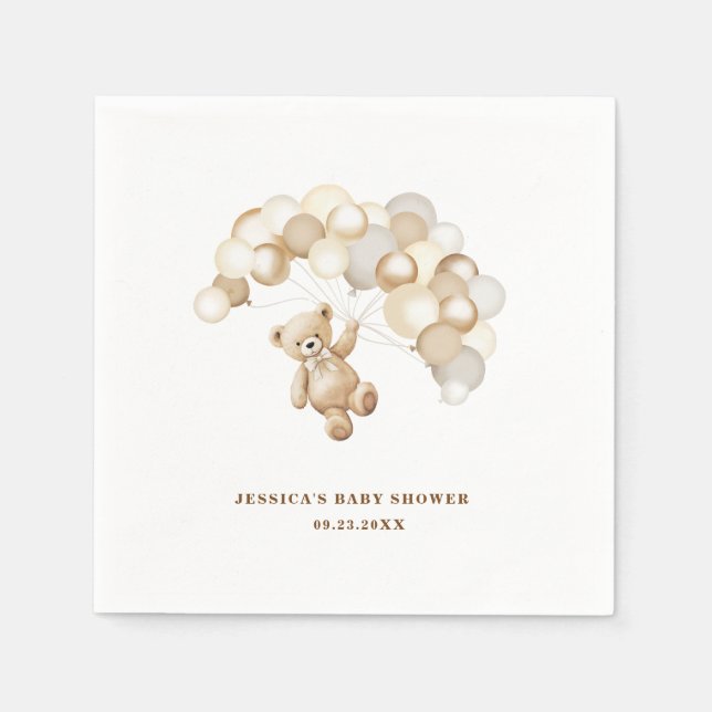 Brown Teddy Bear Baby Shower Napkin (Front)