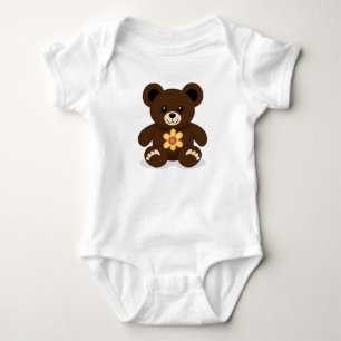 Brown Teddy Bear Baby Sweet Cartoon Animal  Bodysuit