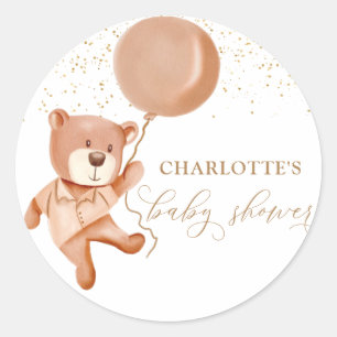 Brown Teddy Bear Balloon Baby Shower Welcome Sign Classic Round Sticker