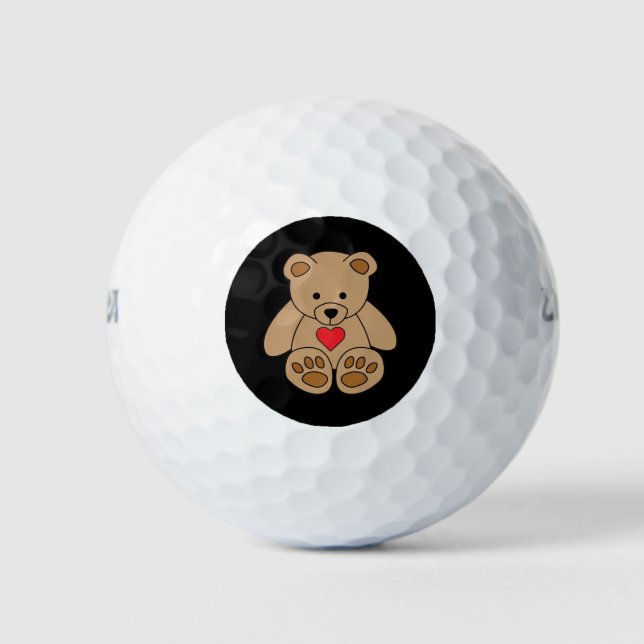 Brown Teddy Bear Heart Valentine's Day I Love You Golf Balls (Front)