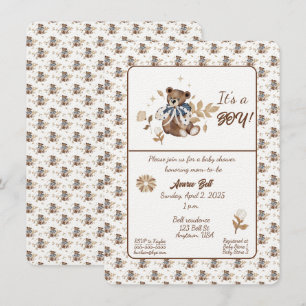 Brown Teddy Bear It's A Boy! Shower Invitation
