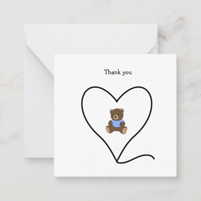 Brown Teddy Bear Mini Thank You Note Card (Front)