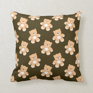 Brown Teddy Bear Pattern Throw Pillow