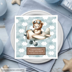 Brown Teddy Bear Pilot Napkins Personalized Boys