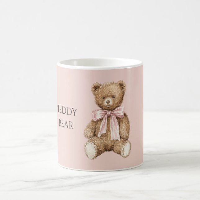 Brown Teddy Bear Pink Bow Coffee Mug (Center)