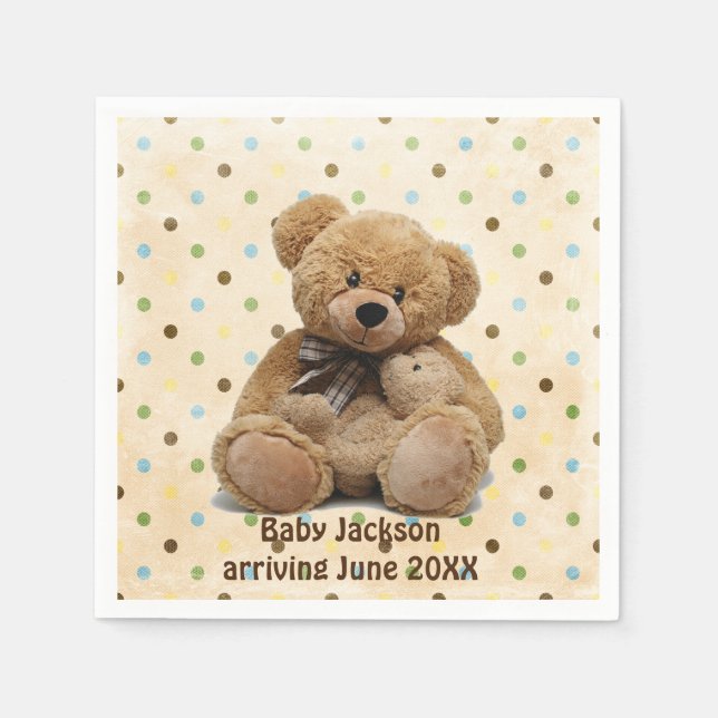 Brown Teddy Bears On Polka Dots Napkin (Front)