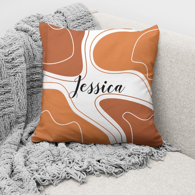 Brown Terracotta Modern Abstract Boho Pattern Name Throw Pillow (Creator Uploaded)