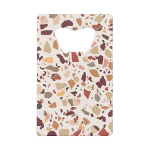 Brown terrazzo: vintage, trendy pattern. credit card bottle opener
