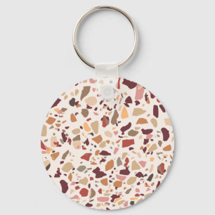 Brown terrazzo: vintage, trendy pattern. keychain