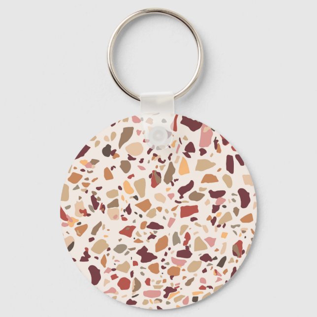Brown terrazzo: vintage, trendy pattern. keychain (Front)