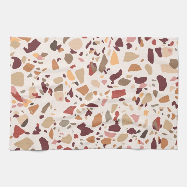 Brown terrazzo: vintage, trendy pattern. kitchen towel (Horizontal)
