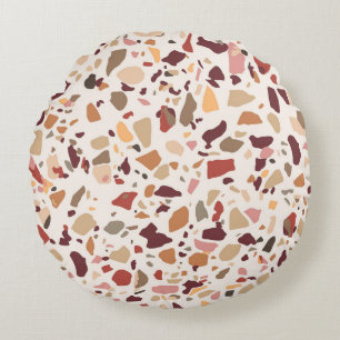 Brown terrazzo: vintage, trendy pattern. round pillow