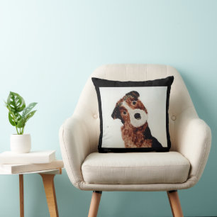 Brown Terrier Dog Painting Cute Pet Art Throw Pillow