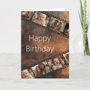 Brown Texture Film Strip Photo Happy Birthday Card