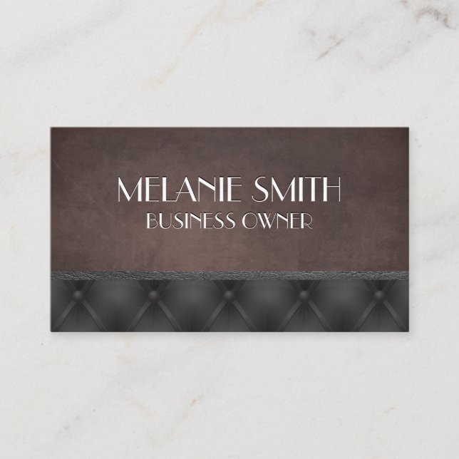 Brown Texture Leather Trim | Upholstered Business Card (Front)