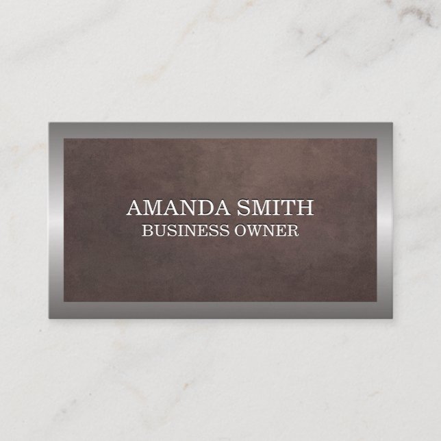 Brown Texture | Silver Frame Metallic Business Card (Front)