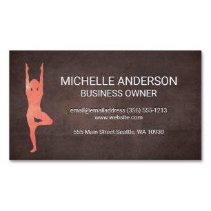 Brown Texture Yoga Magnetic Business Card