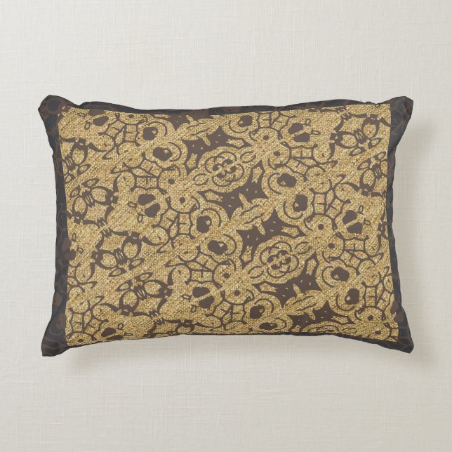 Brown Textured Multi pattern Design Accent Pillow (Front)