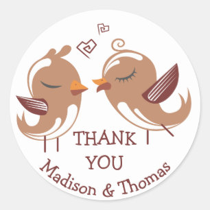 Brown Thank You Lovebirds - Wedding Birds Classic Round Sticker