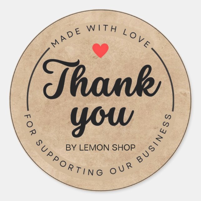 Brown Thank You Made With Love Circle Sticker (Front)