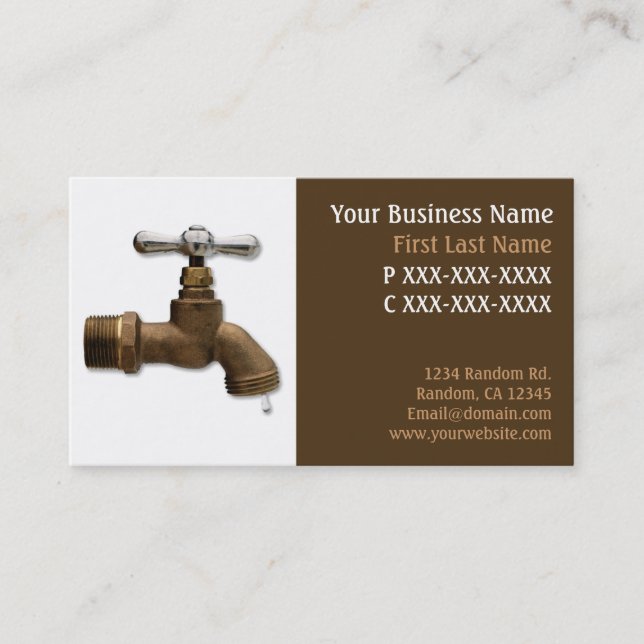 Brown theme plumbing faucet business cards (Front)