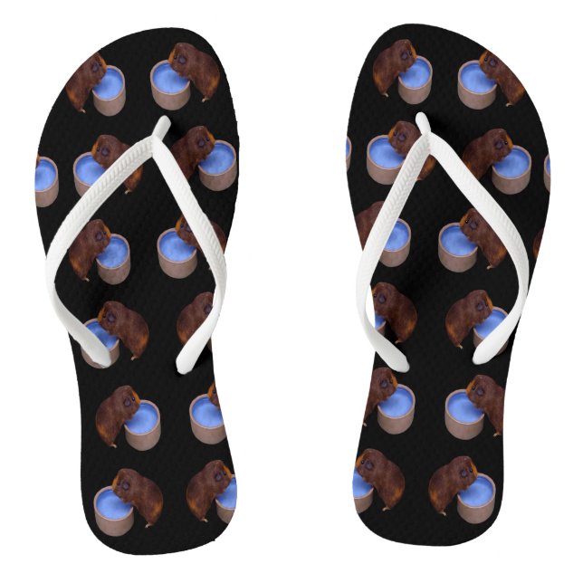 Brown Thirsty Guinea Pig Pattern, Flip Flops (Footbed)