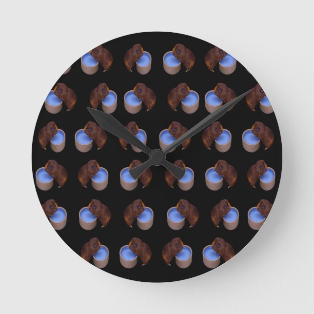 Brown Thirsty Guinea Pigs Pattern, Round Clock (Front)