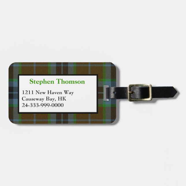 Brown Thomson Tartan Plaid Luggage Tag (Front Horizontal)