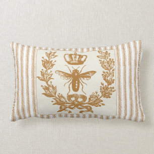 Brown Ticking Effect with Queen Bee and Crown Lumbar Pillow