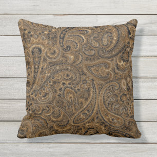 Brown Tone Vintage Paisley Pattern Throw Pillow